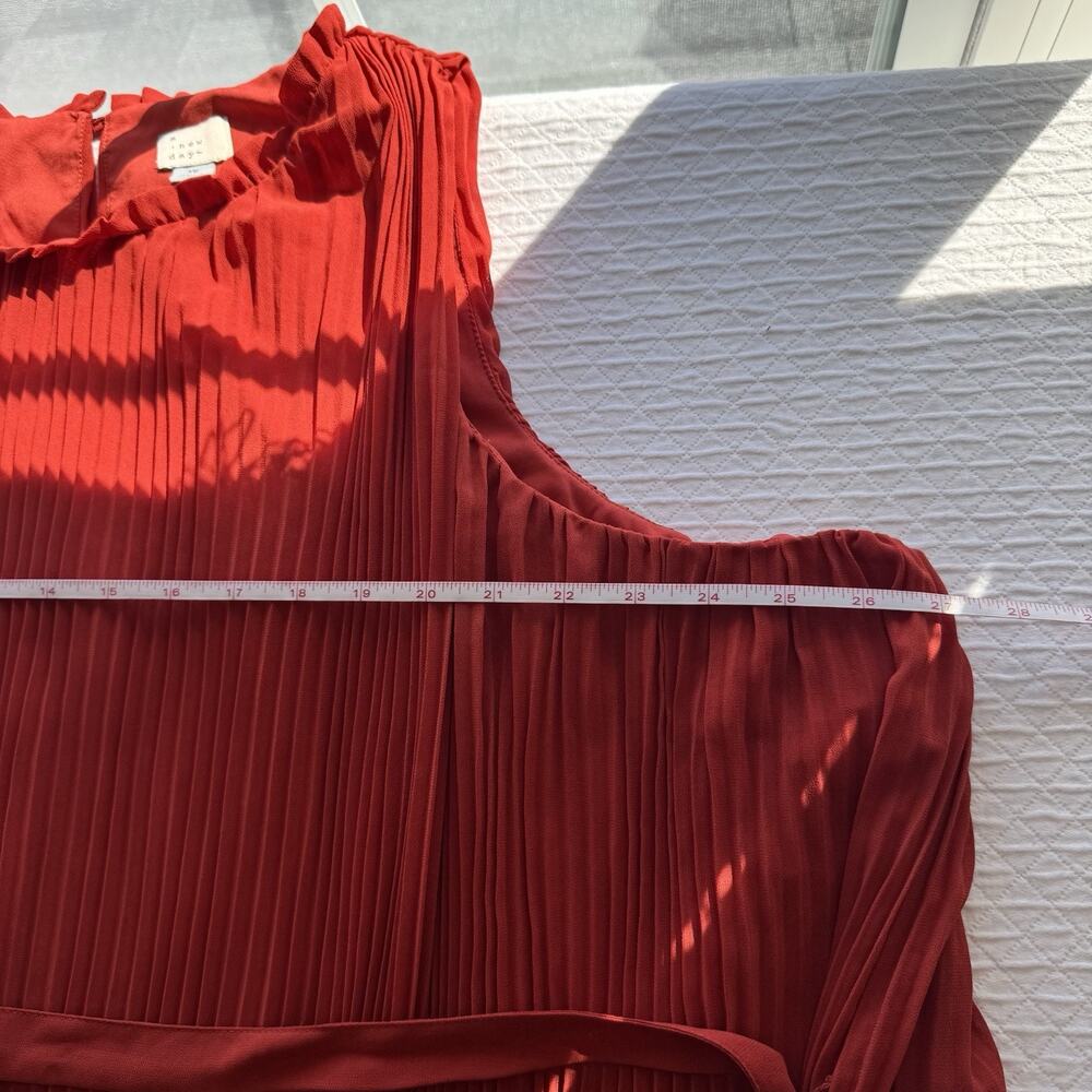 A New Day Pleated Midi Tank Dress Ruffle Collar Tie Belt Size 3X Orange - Picture 6 of 10